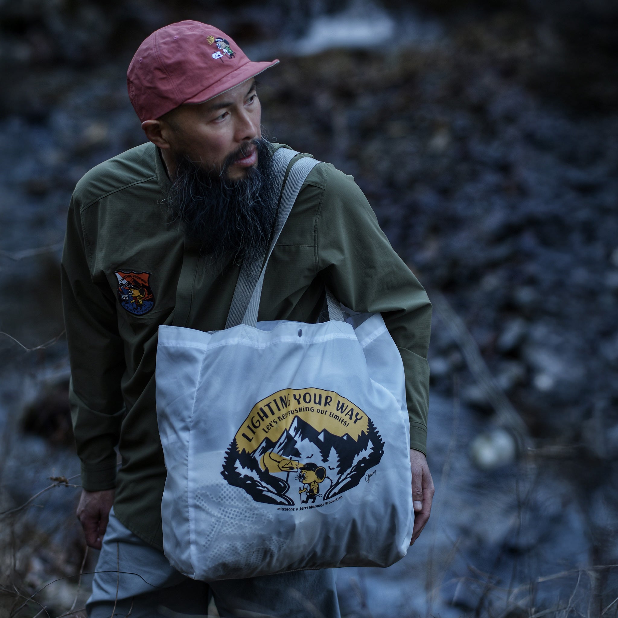 3/25 (水) 8:00発売【milestone & Jerry Marquez production】Market tote 25L "Let's Keep Pushing Our Limits!"